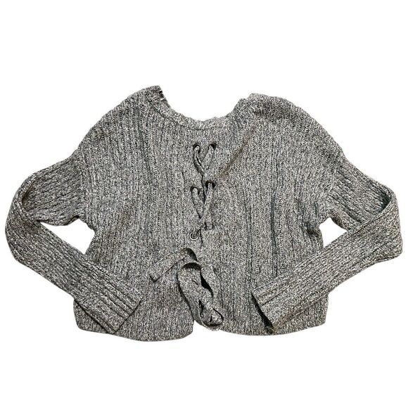 Hollister Women's Gray Knit Pullover Sweater Size S Boho Long Sleeve Cropped - Picture 2 of 3
